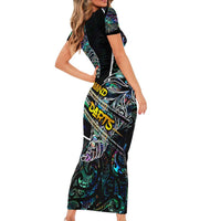 Personalised New Zealand Darts Family Matching Short Sleeve Bodycon Dress and Hawaiian Shirt NZ Paua Shell Maori Fern DT02 - Polynesian Pride