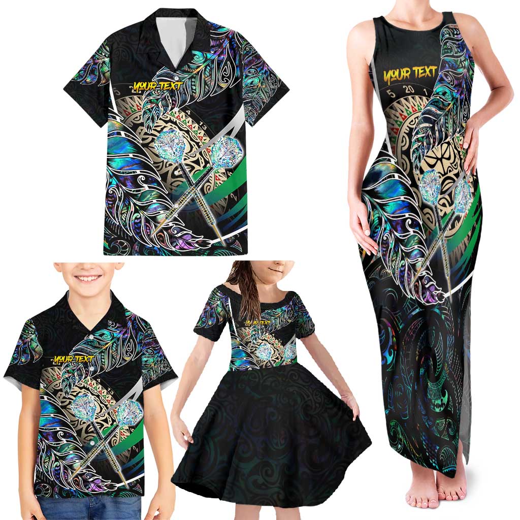 Personalised New Zealand Darts Family Matching Tank Maxi Dress and Hawaiian Shirt NZ Paua Shell Maori Fern DT02 - Polynesian Pride