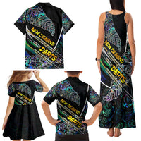 Personalised New Zealand Darts Family Matching Tank Maxi Dress and Hawaiian Shirt NZ Paua Shell Maori Fern DT02 - Polynesian Pride