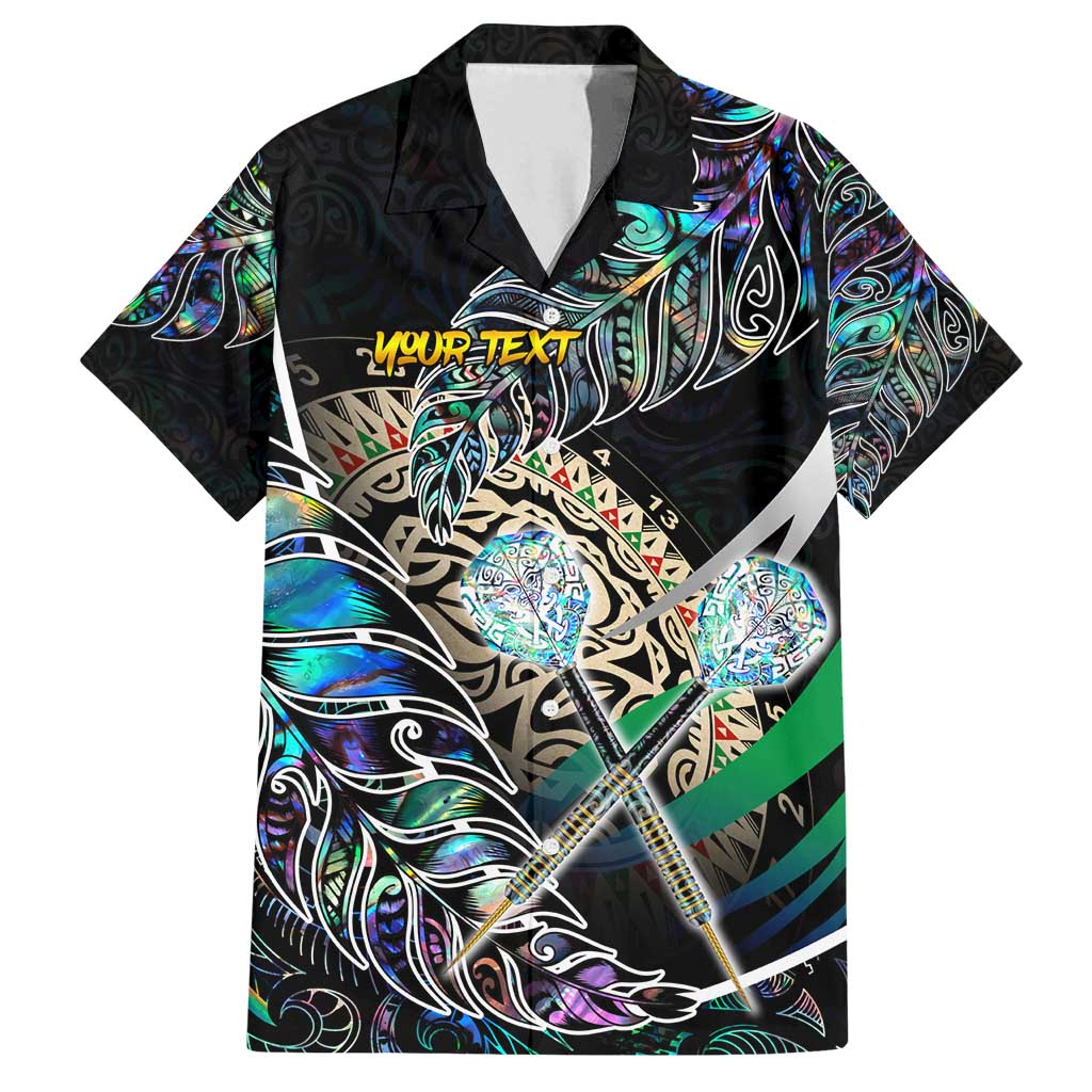 Personalised New Zealand Darts Family Matching Tank Maxi Dress and Hawaiian Shirt NZ Paua Shell Maori Fern DT02 Dad's Shirt - Short Sleeve Black - Polynesian Pride
