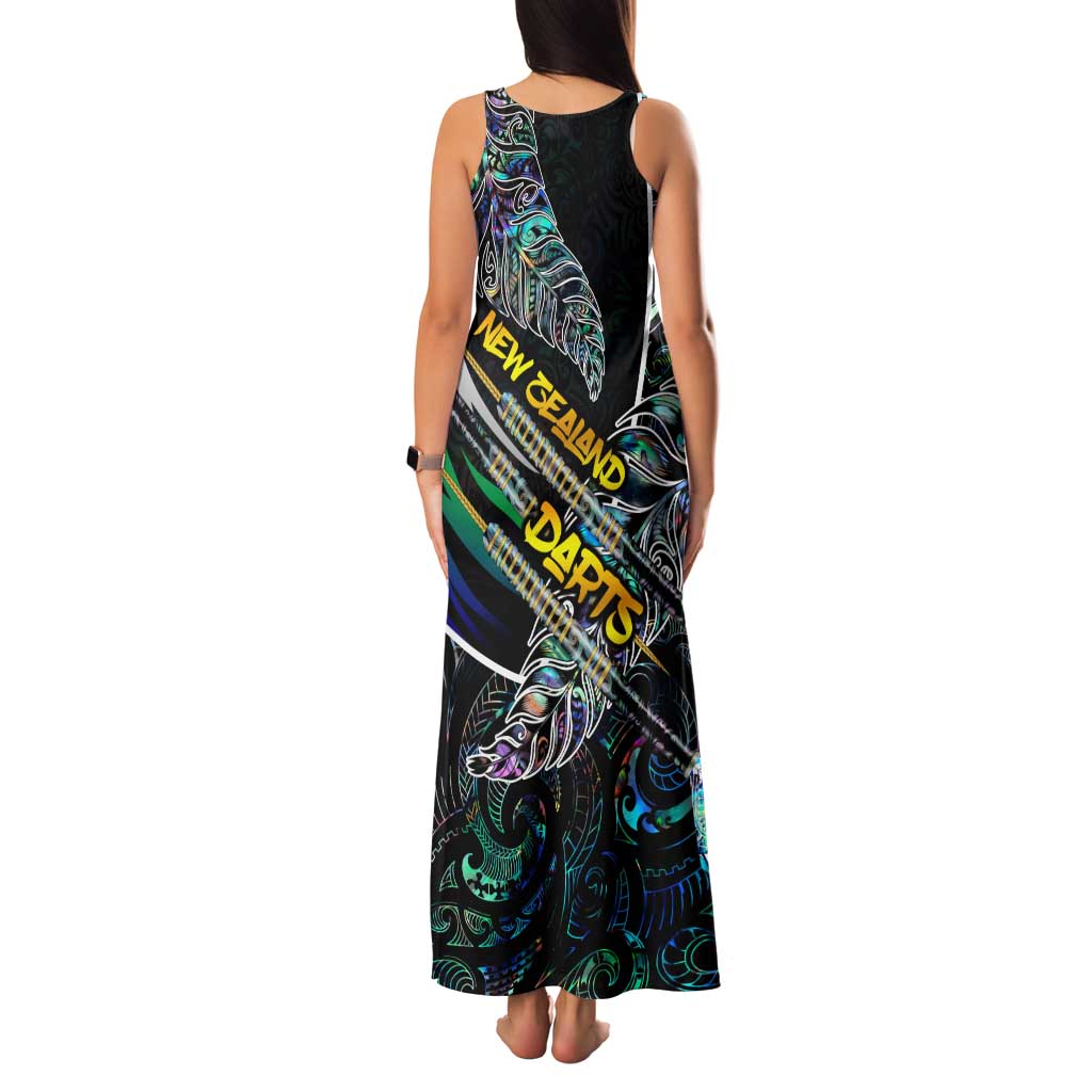 Personalised New Zealand Darts Family Matching Tank Maxi Dress and Hawaiian Shirt NZ Paua Shell Maori Fern DT02 - Polynesian Pride