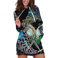 Personalised New Zealand Darts Hoodie Dress NZ Paua Shell Maori Fern DT02 Black - Polynesian Pride