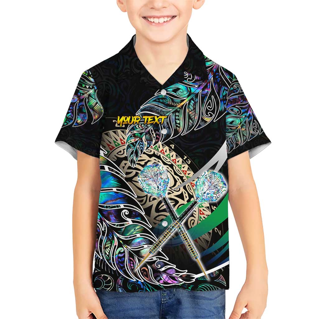 Personalised New Zealand Darts Kid Hawaiian Shirt NZ Paua Shell Maori Fern DT02 Kid Black - Polynesian Pride