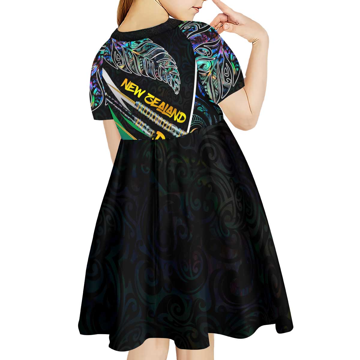 Personalised New Zealand Darts Kid Short Sleeve Dress NZ Paua Shell Maori Fern DT02 - Polynesian Pride