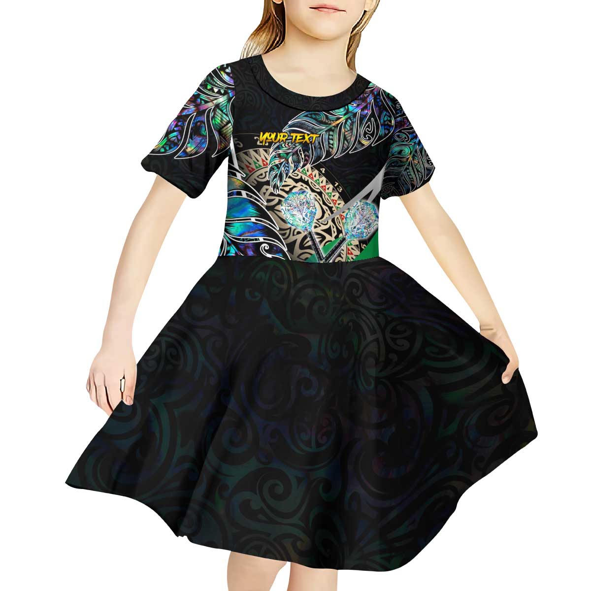 Personalised New Zealand Darts Kid Short Sleeve Dress NZ Paua Shell Maori Fern DT02 - Polynesian Pride