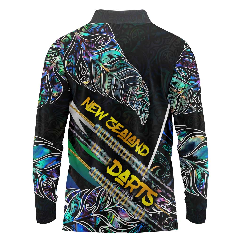Personalised New Zealand Darts Long Sleeve Polo Shirt NZ Paua Shell Maori Fern DT02 - Polynesian Pride