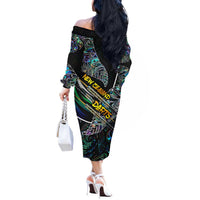 Personalised New Zealand Darts Off The Shoulder Long Sleeve Dress NZ Paua Shell Maori Fern DT02 - Polynesian Pride