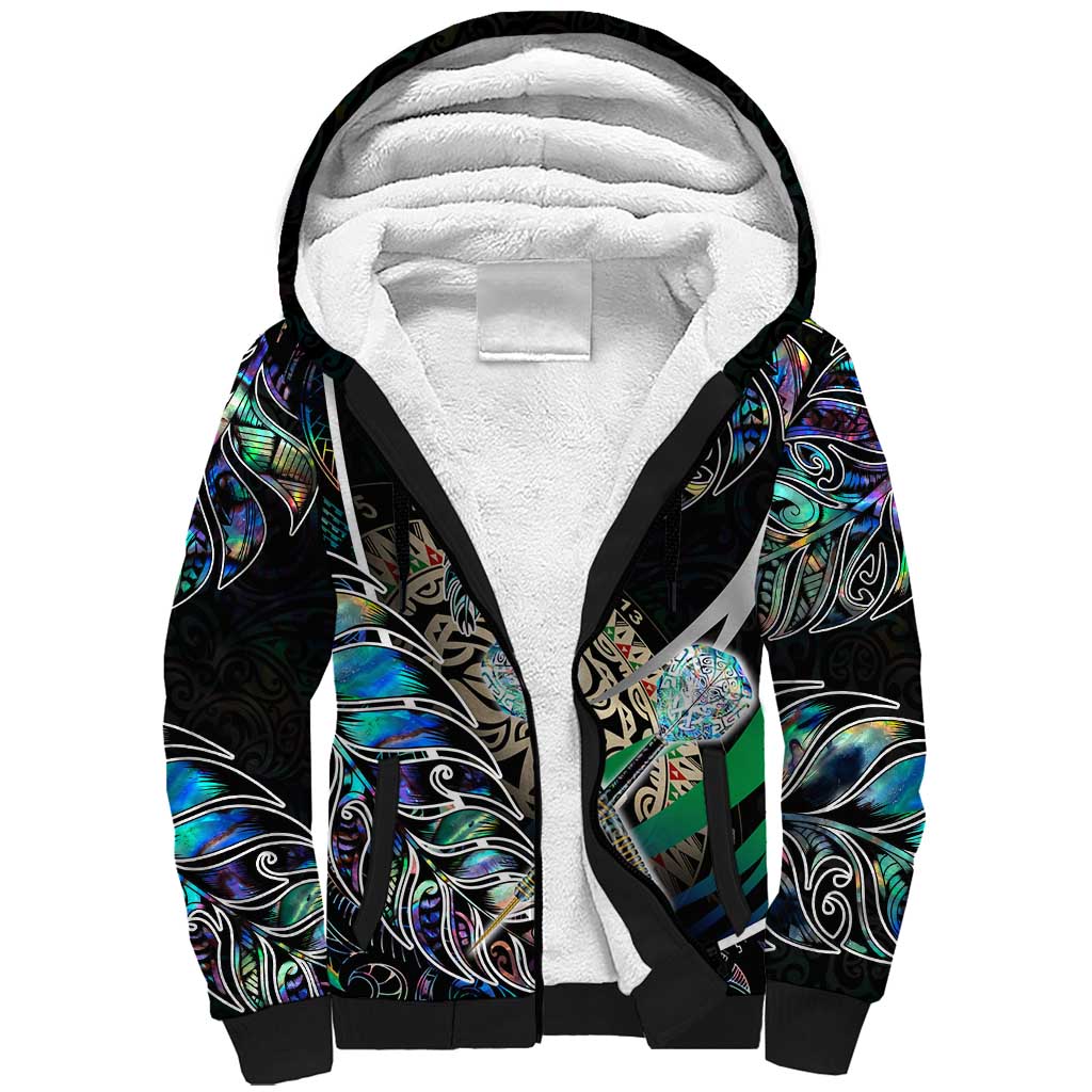 Personalised New Zealand Darts Sherpa Hoodie NZ Paua Shell Maori Fern DT02 Unisex Black - Polynesian Pride