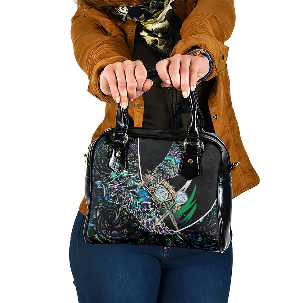 New Zealand Darts Shoulder Handbag NZ Paua Shell Maori Fern DT02 One Size Black - Polynesian Pride
