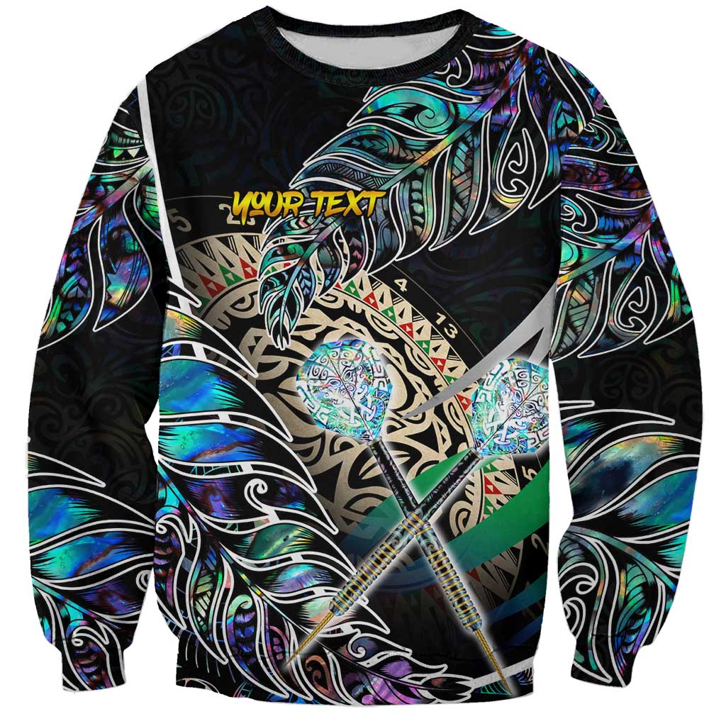 Personalised New Zealand Darts Sweatshirt NZ Paua Shell Maori Fern DT02 Unisex Black - Polynesian Pride