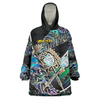 Personalised New Zealand Darts Wearable Blanket Hoodie NZ Paua Shell Maori Fern DT02 One Size Black - Polynesian Pride
