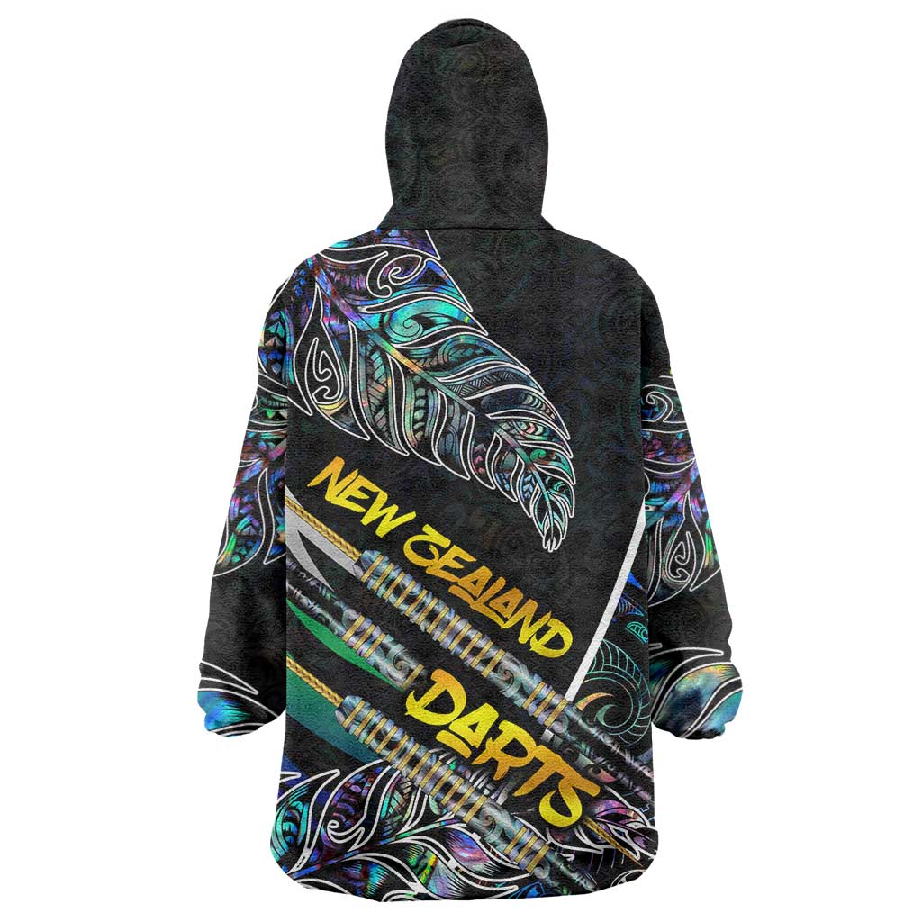 Personalised New Zealand Darts Wearable Blanket Hoodie NZ Paua Shell Maori Fern DT02 - Polynesian Pride