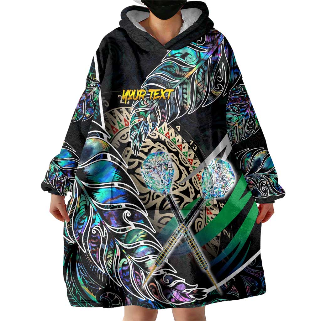 Personalised New Zealand Darts Wearable Blanket Hoodie NZ Paua Shell Maori Fern DT02 - Polynesian Pride