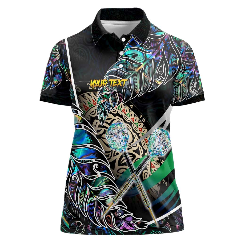 Personalised New Zealand Darts Women Polo Shirt NZ Paua Shell Maori Fern DT02 Female Black - Polynesian Pride