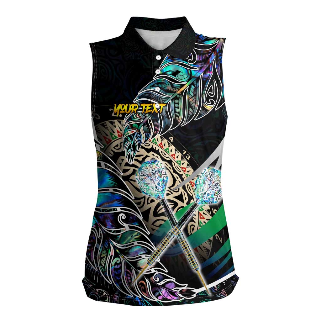 Personalised New Zealand Darts Women Sleeveless Polo Shirt NZ Paua Shell Maori Fern DT02 Female Black - Polynesian Pride