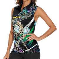 Personalised New Zealand Darts Women Sleeveless Polo Shirt NZ Paua Shell Maori Fern DT02 - Polynesian Pride