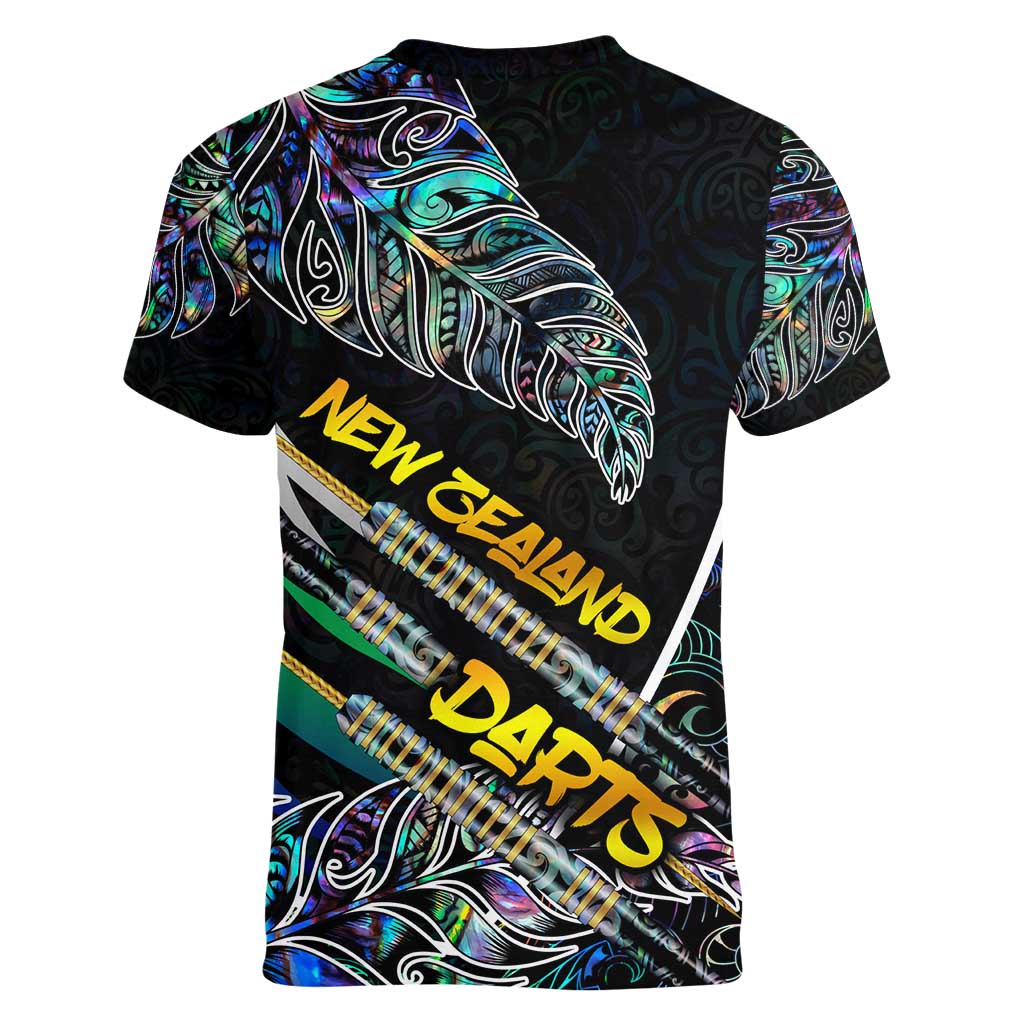 Personalised New Zealand Darts Women V-Neck T-Shirt NZ Paua Shell Maori Fern DT02 - Polynesian Pride