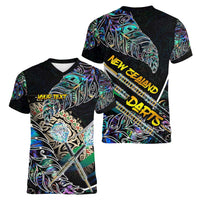 Personalised New Zealand Darts Women V-Neck T-Shirt NZ Paua Shell Maori Fern DT02 - Polynesian Pride
