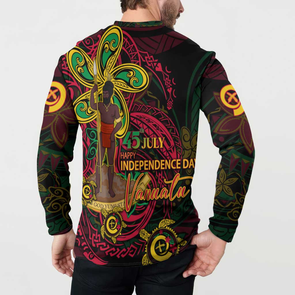 Custom Vanuatu 45th Independence Anniversary Button Sweatshirt Flower Melanesian Namele Turtle - Polynesian Pride