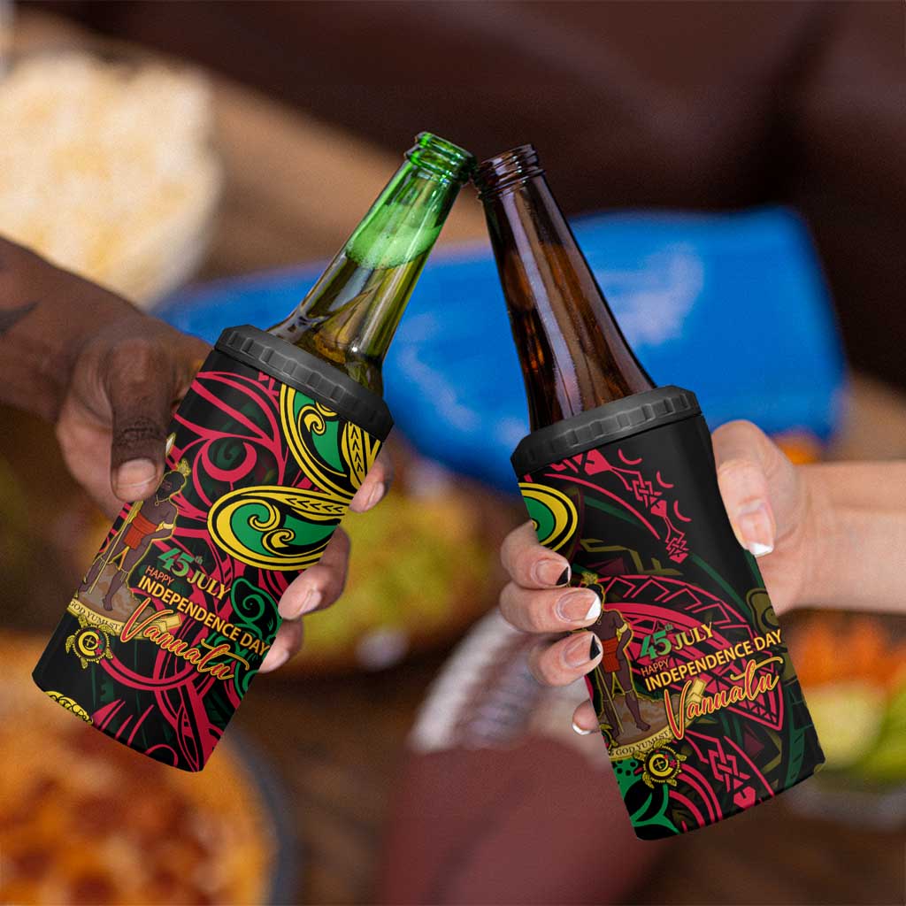 Vanuatu 45th Independence Anniversary 4 in 1 Can Cooler Tumbler Flower Melanesian Namele Turtle - Polynesian Pride