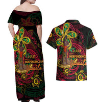 Custom Vanuatu 45th Independence Anniversary Couples Matching Off Shoulder Maxi Dress and Hawaiian Shirt Flower Melanesian Namele Turtle DT02 - Polynesian Pride
