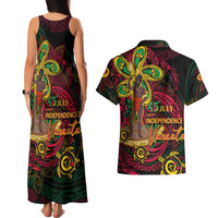 Custom Vanuatu 45th Independence Anniversary Couples Matching Tank Maxi Dress and Hawaiian Shirt Flower Melanesian Namele Turtle - Polynesian Pride