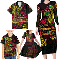 Custom Vanuatu 45th Independence Anniversary Family Matching Long Sleeve Bodycon Dress and Hawaiian Shirt Flower Melanesian Namele Turtle DT02 - Polynesian Pride