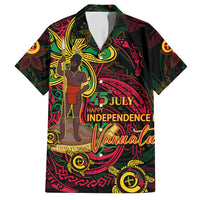 Custom Vanuatu 45th Independence Anniversary Family Matching Long Sleeve Bodycon Dress and Hawaiian Shirt Flower Melanesian Namele Turtle DT02 Dad's Shirt - Short Sleeve Black - Polynesian Pride