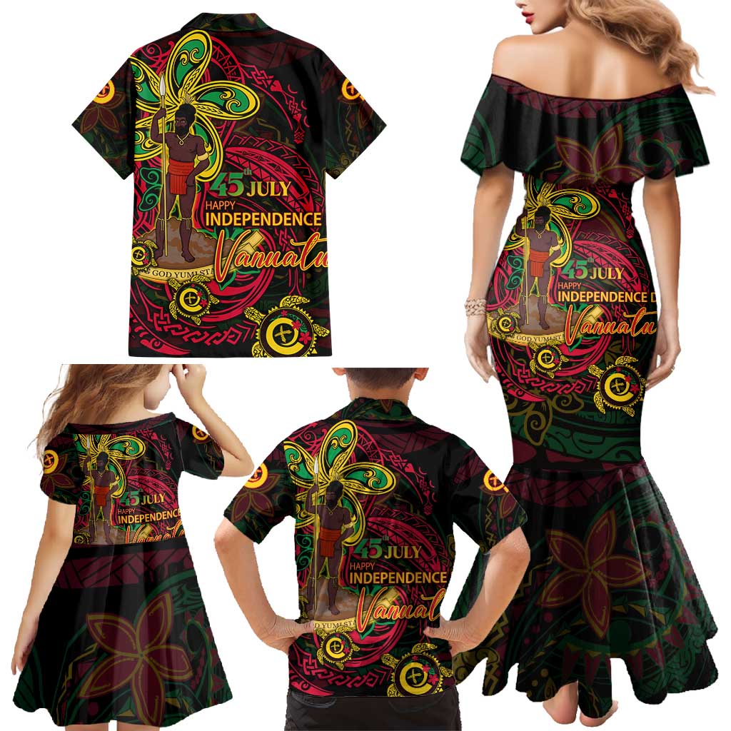 Custom Vanuatu 45th Independence Anniversary Family Matching Mermaid Dress and Hawaiian Shirt Flower Melanesian Namele Turtle DT02 - Polynesian Pride