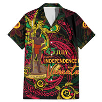 Custom Vanuatu 45th Independence Anniversary Family Matching Mermaid Dress and Hawaiian Shirt Flower Melanesian Namele Turtle DT02 Dad's Shirt - Short Sleeve Black - Polynesian Pride
