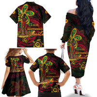 Custom Vanuatu 45th Independence Anniversary Family Matching Off The Shoulder Long Sleeve Dress and Hawaiian Shirt Flower Melanesian Namele Turtle DT02 - Polynesian Pride