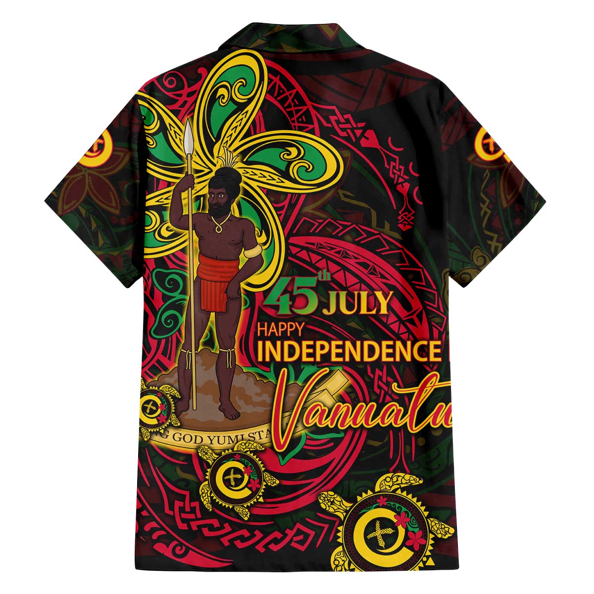 Custom Vanuatu 45th Independence Anniversary Family Matching Off The Shoulder Long Sleeve Dress and Hawaiian Shirt Flower Melanesian Namele Turtle DT02 - Polynesian Pride