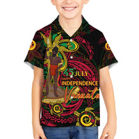 Custom Vanuatu 45th Independence Anniversary Family Matching Off The Shoulder Long Sleeve Dress and Hawaiian Shirt Flower Melanesian Namele Turtle DT02 Son's Shirt Black - Polynesian Pride