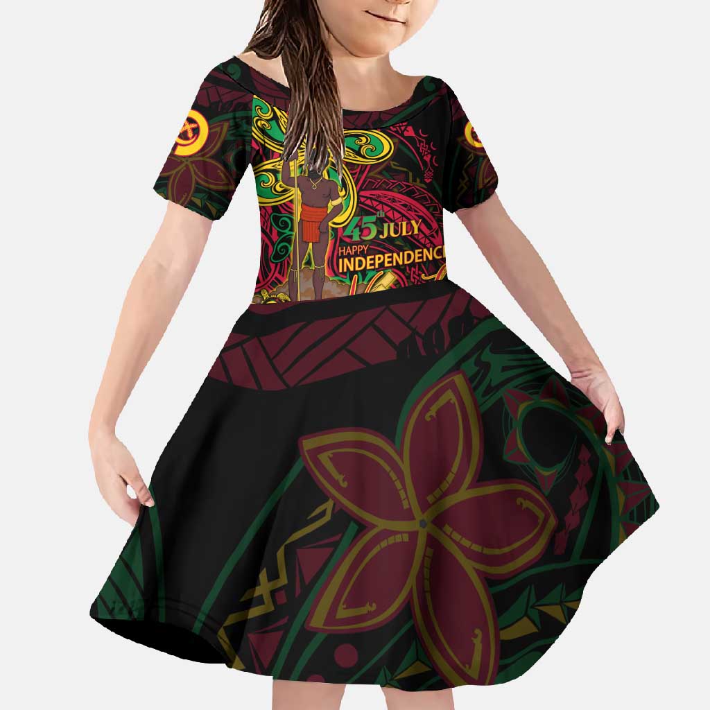 Custom Vanuatu 45th Independence Anniversary Family Matching Off Shoulder Maxi Dress and Hawaiian Shirt Flower Melanesian Namele Turtle DT02 Daughter's Dress Black - Polynesian Pride