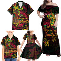Custom Vanuatu 45th Independence Anniversary Family Matching Off Shoulder Maxi Dress and Hawaiian Shirt Flower Melanesian Namele Turtle DT02 - Polynesian Pride