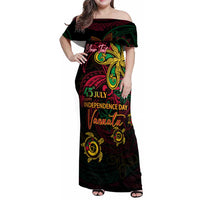Custom Vanuatu 45th Independence Anniversary Family Matching Off Shoulder Maxi Dress and Hawaiian Shirt Flower Melanesian Namele Turtle DT02 Mom's Dress Black - Polynesian Pride