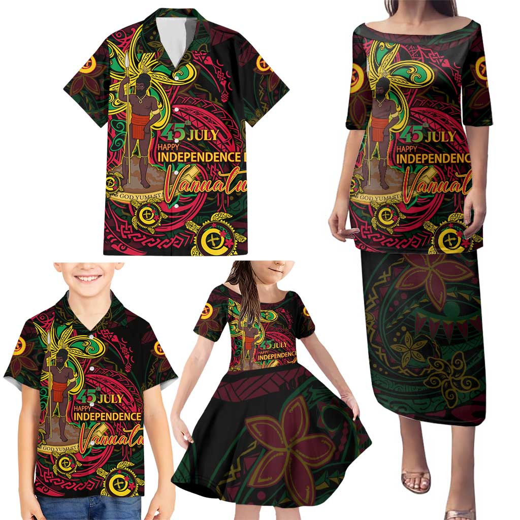 Custom Vanuatu 45th Independence Anniversary Family Matching Puletasi and Hawaiian Shirt Flower Melanesian Namele Turtle - Polynesian Pride
