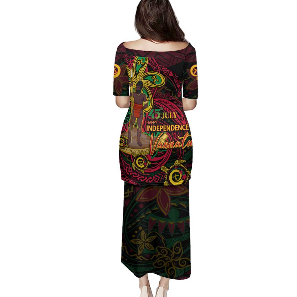 Custom Vanuatu 45th Independence Anniversary Family Matching Puletasi and Hawaiian Shirt Flower Melanesian Namele Turtle - Polynesian Pride