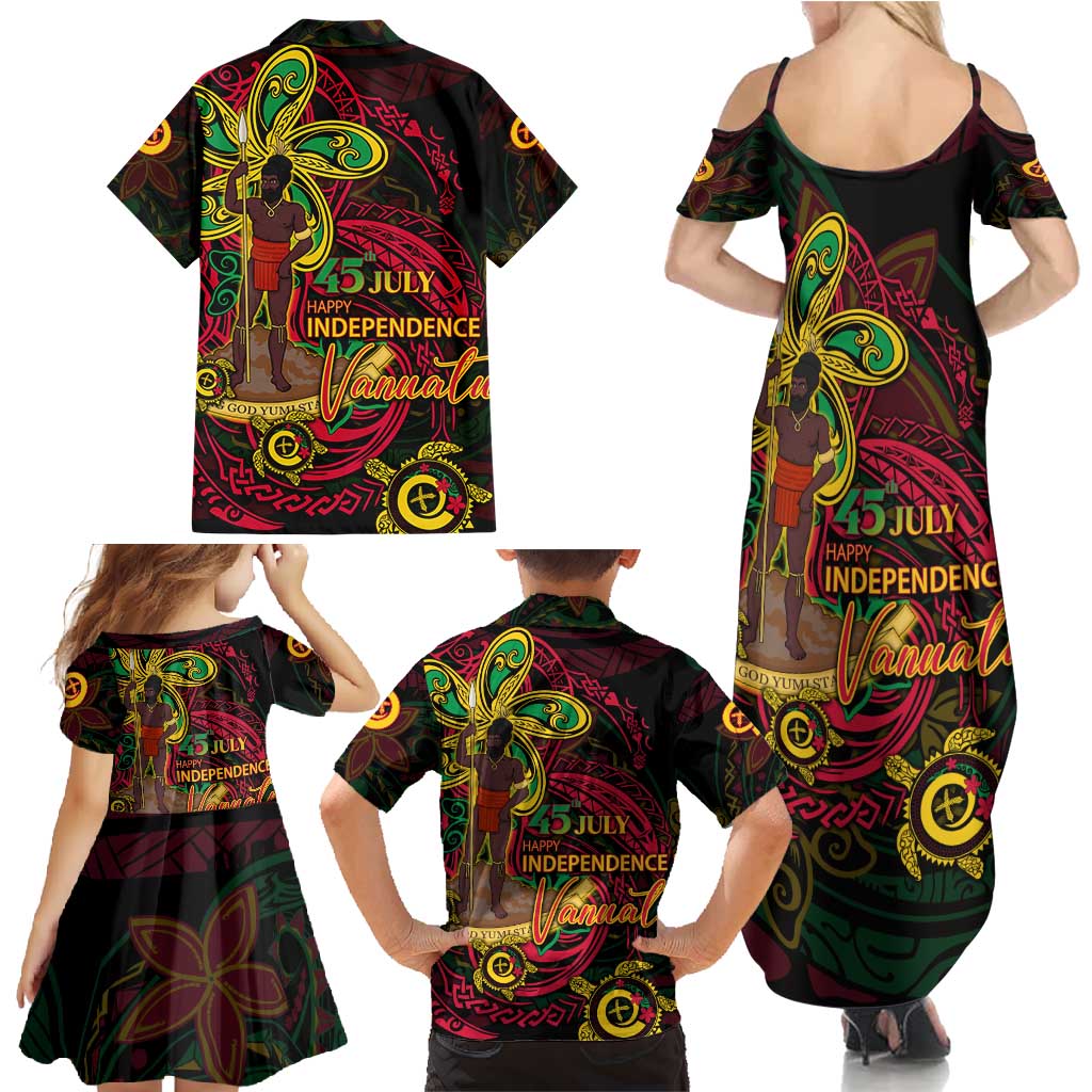 Custom Vanuatu 45th Independence Anniversary Family Matching Summer Maxi Dress and Hawaiian Shirt Flower Melanesian Namele Turtle DT02 - Polynesian Pride