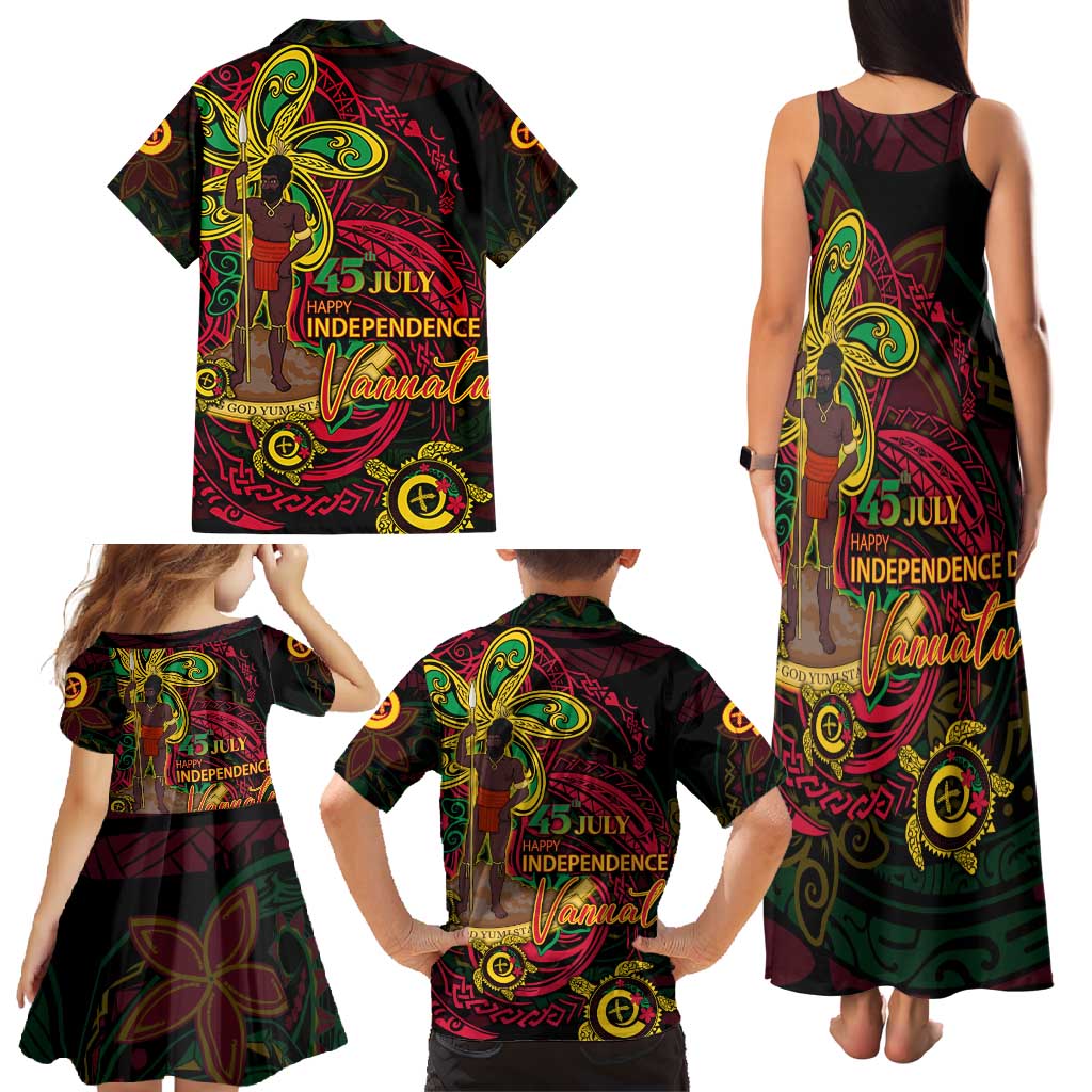 Custom Vanuatu 45th Independence Anniversary Family Matching Tank Maxi Dress and Hawaiian Shirt Flower Melanesian Namele Turtle DT02 - Polynesian Pride