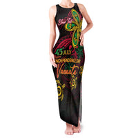 Custom Vanuatu 45th Independence Anniversary Family Matching Tank Maxi Dress and Hawaiian Shirt Flower Melanesian Namele Turtle DT02 Mom's Dress Black - Polynesian Pride