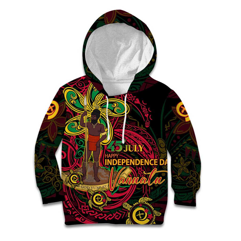Custom Vanuatu 45th Independence Anniversary Kid Hoodie Flower Melanesian Namele Turtle - Polynesian Pride