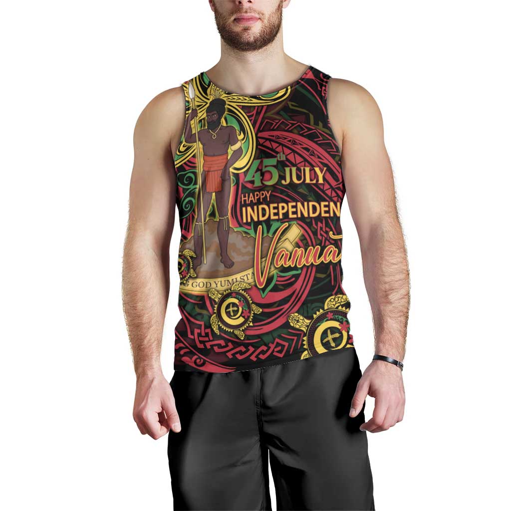 Custom Vanuatu 45th Independence Anniversary Men Tank Top Flower Melanesian Namele Turtle - Polynesian Pride