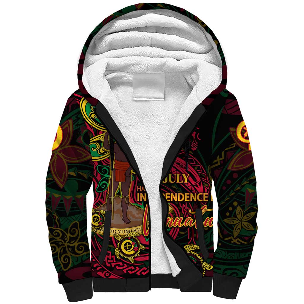 Custom Vanuatu 45th Independence Anniversary Sherpa Hoodie Flower Melanesian Namele Turtle - Polynesian Pride