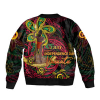 Custom Vanuatu 45th Independence Anniversary Sleeve Zip Bomber Jacket Flower Melanesian Namele Turtle - Polynesian Pride