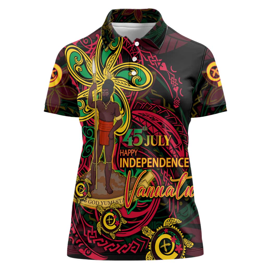 Custom Vanuatu 45th Independence Anniversary Women Polo Shirt Flower Melanesian Namele Turtle - Polynesian Pride
