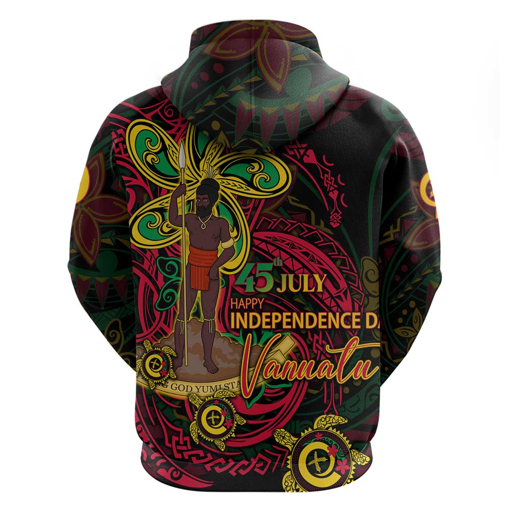 Custom Vanuatu 45th Independence Anniversary Zip Hoodie Flower Melanesian Namele Turtle - Polynesian Pride