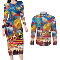 Custom The Philippines 126th Independence Anniversary Couples Matching Long Sleeve Bodycon Dress and Long Sleeve Button Shirt Art Style DT02 Art - Polynesian Pride