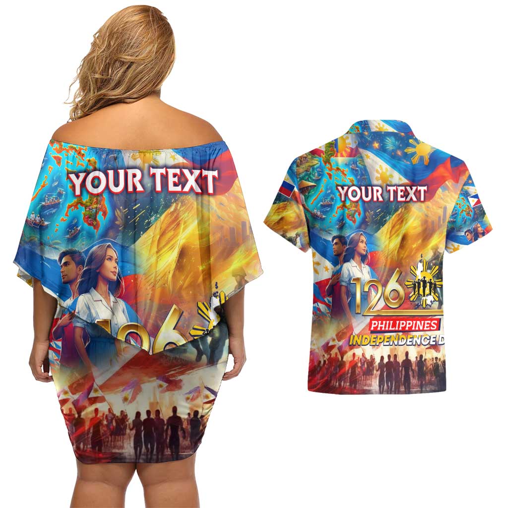 Custom The Philippines 126th Independence Anniversary Couples Matching Off Shoulder Short Dress and Hawaiian Shirt Art Style DT02 - Polynesian Pride