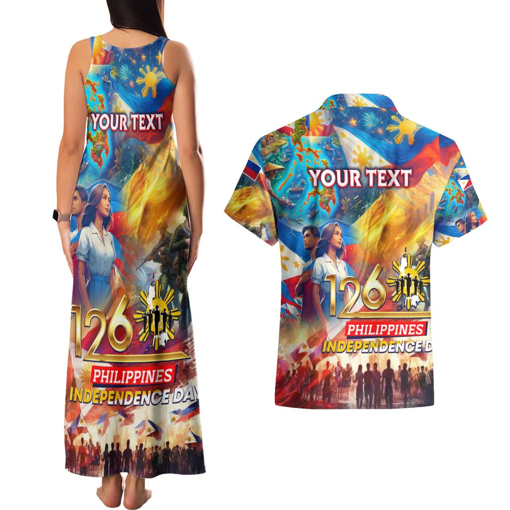 Custom The Philippines 126th Independence Anniversary Couples Matching Tank Maxi Dress and Hawaiian Shirt Art Style DT02 - Polynesian Pride